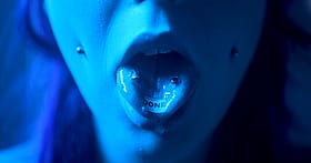 Blowjob Babe Gives Cumshots in Blue Light'