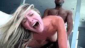 Blonde Babe Gets DP'd in Doggy Style - Interracial Fucking'