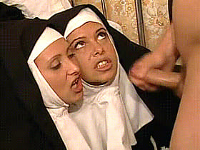 Cumshots, Facial, Handjob, Penis, Threesome: Two Nuns Get Down and Dirty'