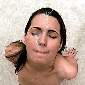 Stunning Brunette Teen Gets Facial Cumshot'